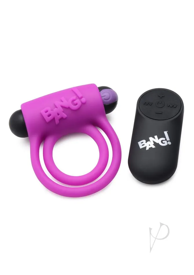 Male Sex Toys Bang Bang Silicone Rechargeable Cock Ring and Bullet with Remote Control Purple