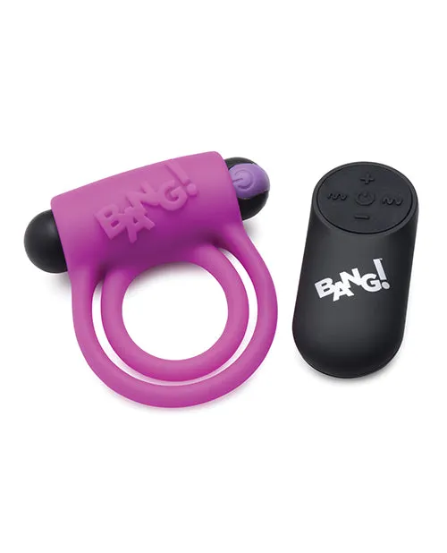 Male Sex Toys Bang Bang Silicone Rechargeable Cock Ring and Bullet with Remote Control Purple