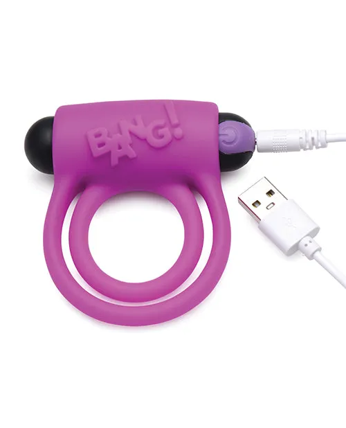Male Sex Toys Bang Bang Silicone Rechargeable Cock Ring and Bullet with Remote Control Purple