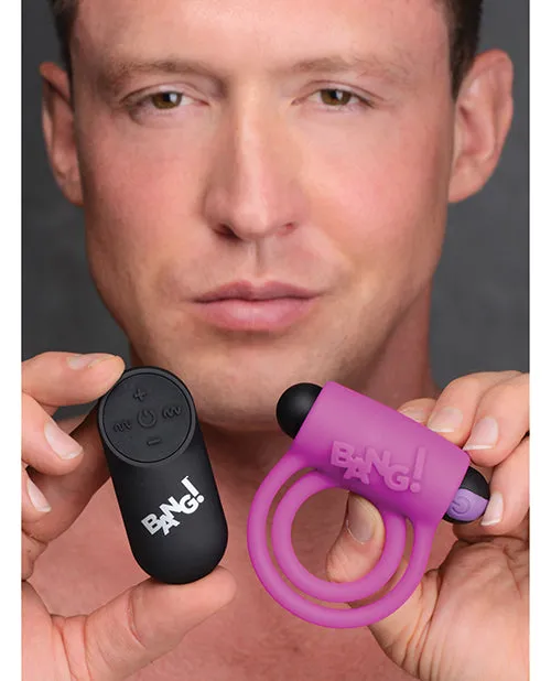 Male Sex Toys Bang Bang Silicone Rechargeable Cock Ring and Bullet with Remote Control Purple