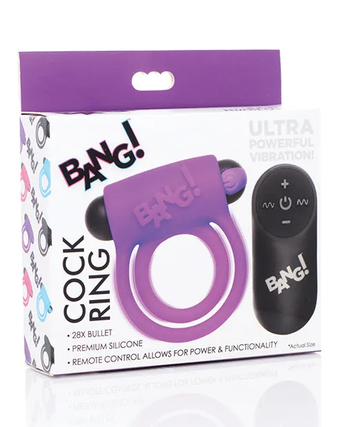 Male Sex Toys Bang Bang Silicone Rechargeable Cock Ring and Bullet with Remote Control Purple