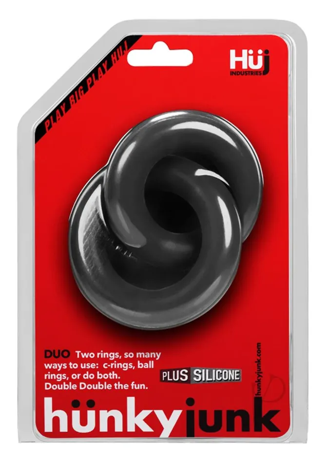 Male Sex Toys Hunkyjunk Duo Silicone Double Cock Ring Black Hunkyjunk
