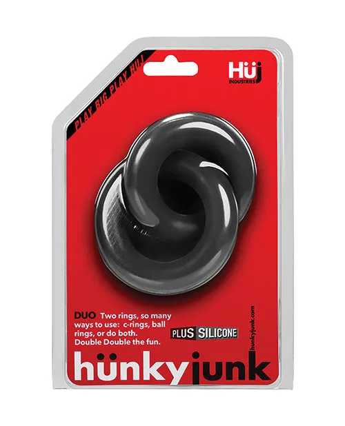 Male Sex Toys Hunkyjunk Duo Silicone Double Cock Ring Black Hunkyjunk