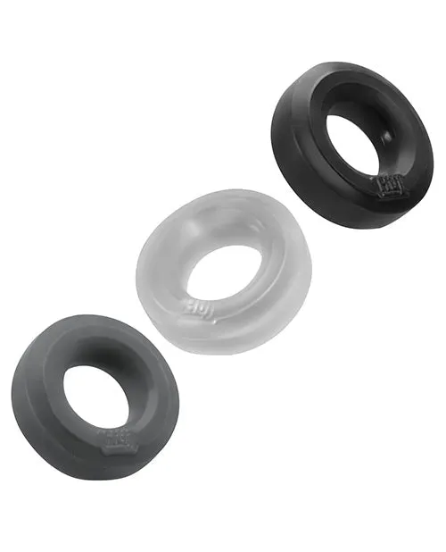 Male Sex Toys Hunkyjunk Hunkyjunk HUJ3 Silicone Cock Ring 3 Pack BlackGrayClear
