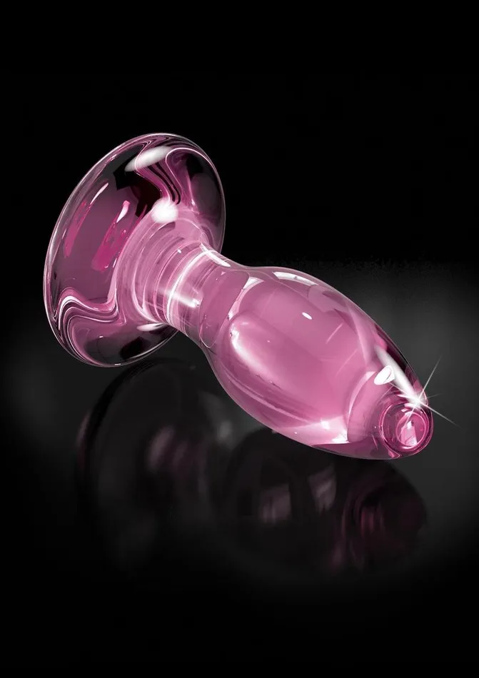Male Sex Toys Icicles No 90 Glass Anal Plug with Bendable Silicone Suction Cup Pink Icicles