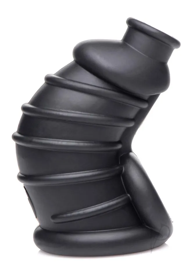 Male Sex Toys Master Series Master Series Dark Chamber Silicone Chastity Cage Black