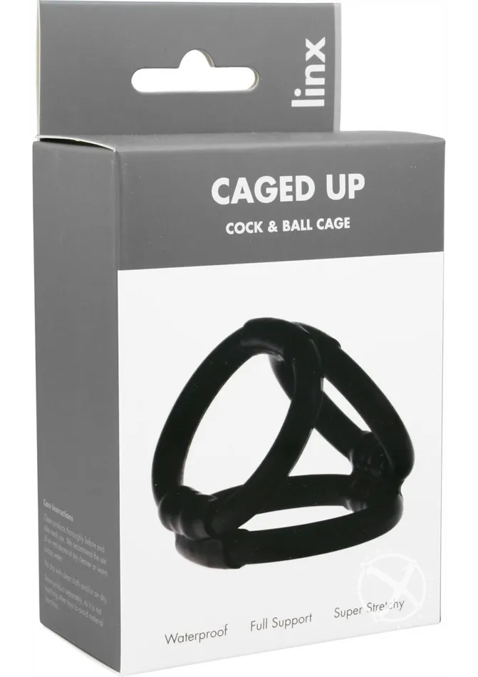 Male Sex Toys Me You Us Linx Caged Up Cock Cage 3 Ring Cock Ring Black