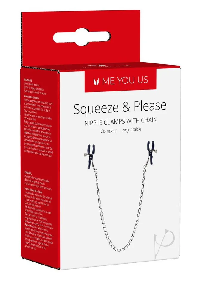 Male Sex Toys Me You Us ME YOU US Squeeze and Please Adjustable Nipple Clamps with Chain Silver Male Sex Toys Me You Us ME YOU US Squeeze and Please Adjustable Nipple Clamps with Chain Silver