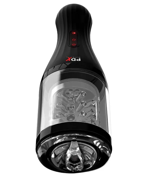 Male Sex Toys PDX Elite Rechargeable Talk Dirty Rotobator Masturbator Pussy ClearBlack Pdx Elite