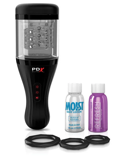 Male Sex Toys PDX Elite Rechargeable Talk Dirty Rotobator Masturbator Pussy ClearBlack Pdx Elite
