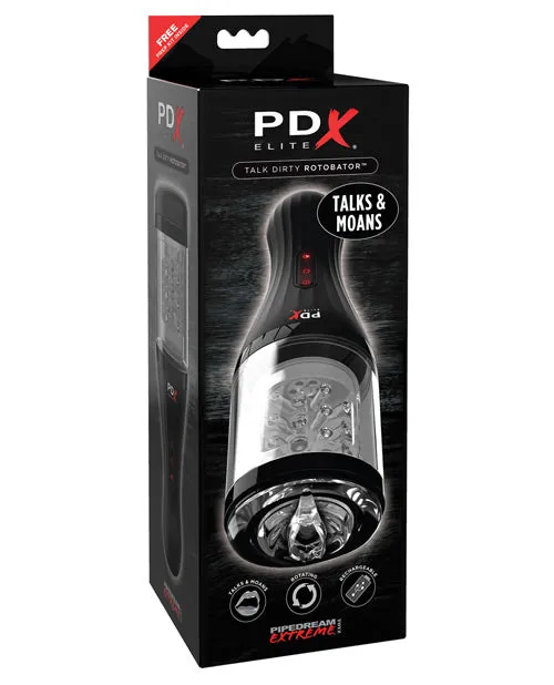 Male Sex Toys PDX Elite Rechargeable Talk Dirty Rotobator Masturbator Pussy ClearBlack Pdx Elite