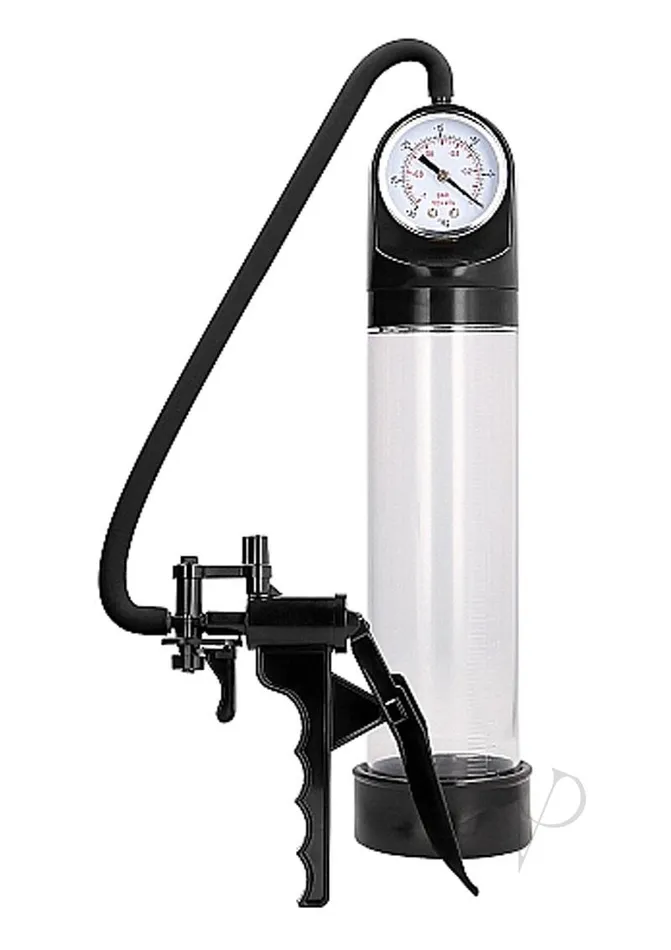 Male Sex Toys Pumped Pumped By Shots Elite Pump with Advanced PSI Gauge Clear