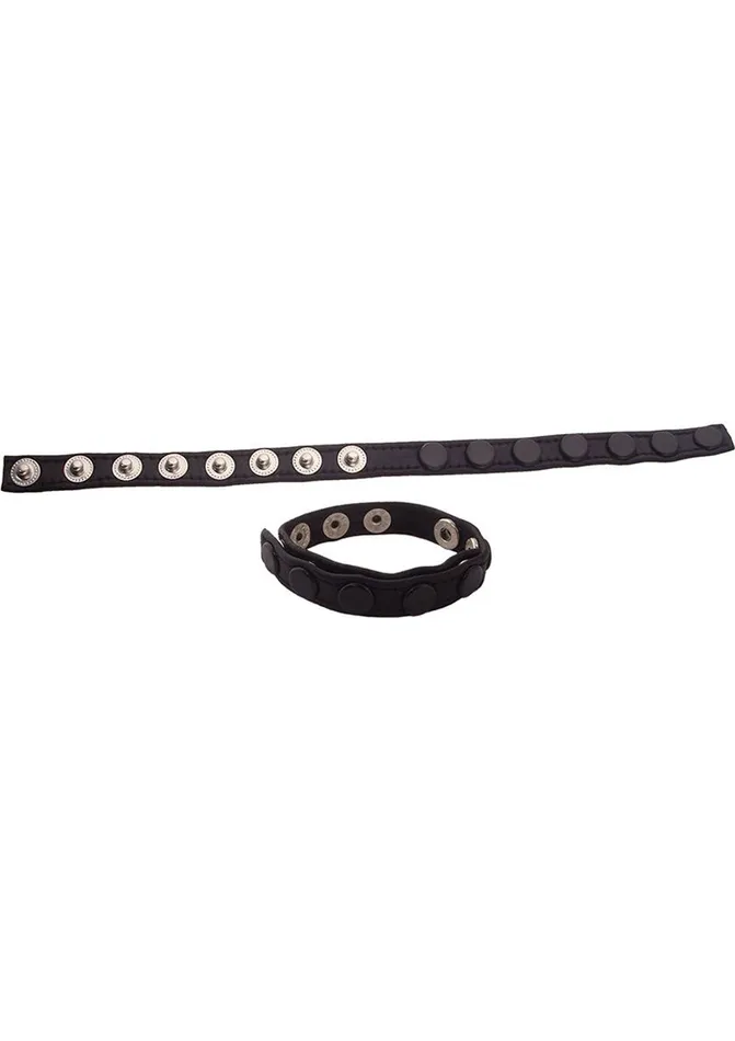 Male Sex Toys Rouge Rouge Multi Snap Cock Leather Strap Cock Ring Black