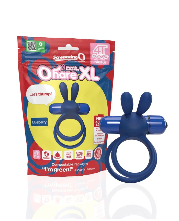 Male Sex Toys Screaming O 4T Ohare XL Silicone Rabbit Vibrating Cock Ring Blueberry