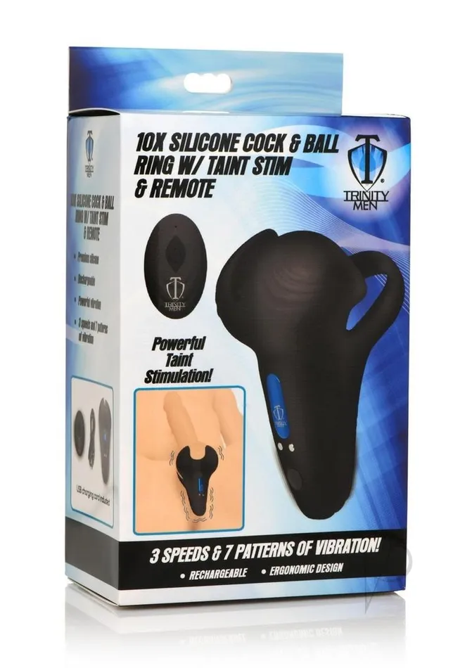 Male Sex Toys Trinity Men 10X Silicone Cock and Ball Ring with Taint Stim and Remote Control Black Trinity Men Male Sex Toys Trinity Men 10X Silicone Cock and Ball Ring with Taint Stim and Remote Control Black Trinity Men