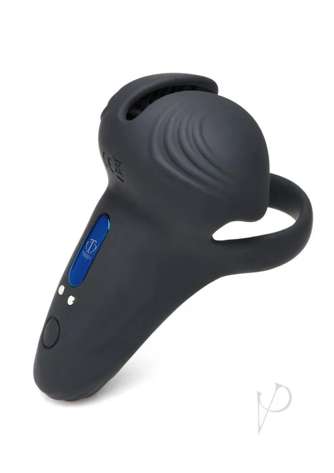 Male Sex Toys Trinity Men 10X Silicone Cock and Ball Ring with Taint Stim and Remote Control Black Trinity Men