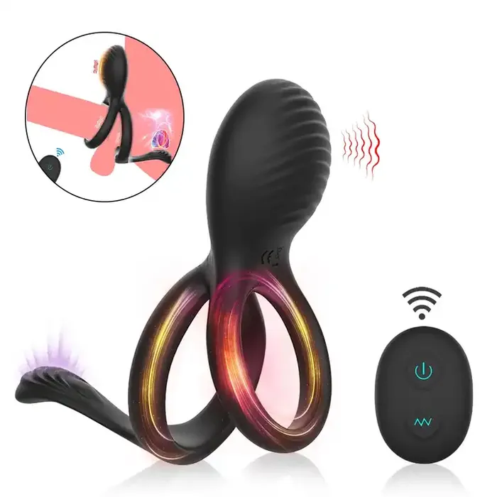 Male Sex Toys Wild Night Fantasies Luxury Double Cock Ring with Prostate Massager