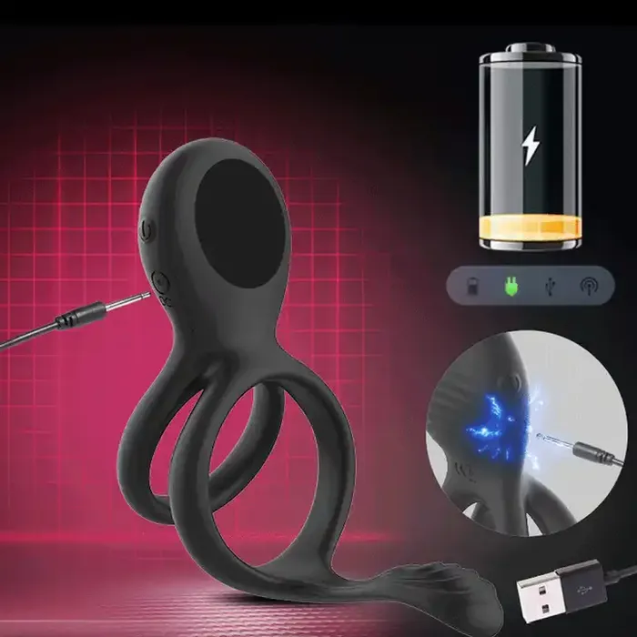 Male Sex Toys Wild Night Fantasies Luxury Double Cock Ring with Prostate Massager