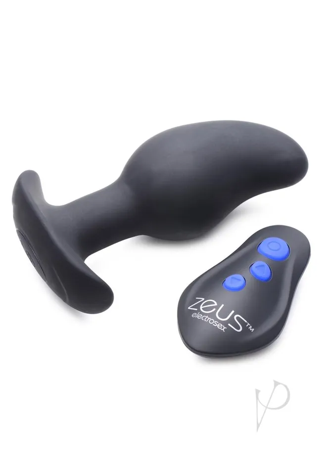 Male Sex Toys Zeus Electrosex Zeus Vibrating and EStimulating Silicone Rechargeable Prostate Massager with Remote Control Black