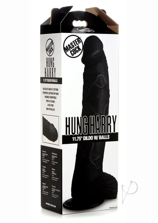 Master Cock Dildos Master Cock Hung Harry Dildo with Balls 1175in Black