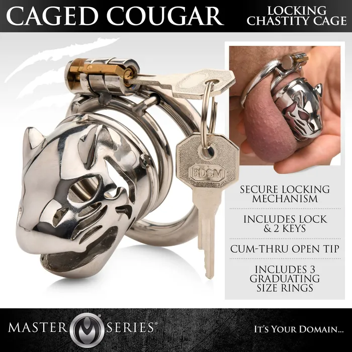 Master Series Caged Cougar Locking Chastity Cage Male Sex Toys