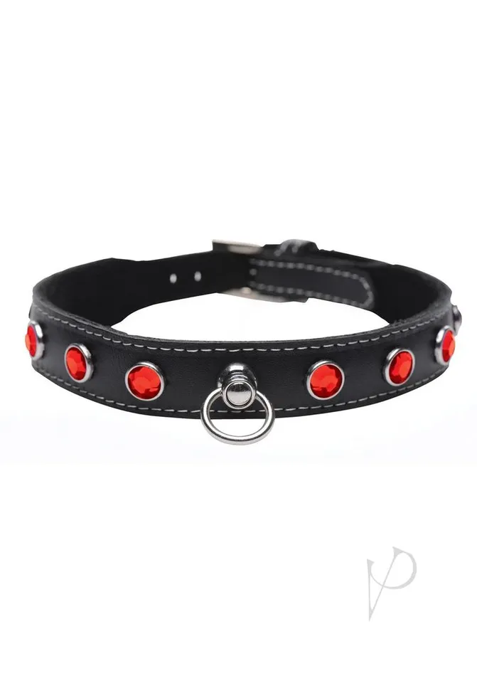 Master Series Fierce Vixen Leather Collar with Rhinestones Red Master Series Restraints