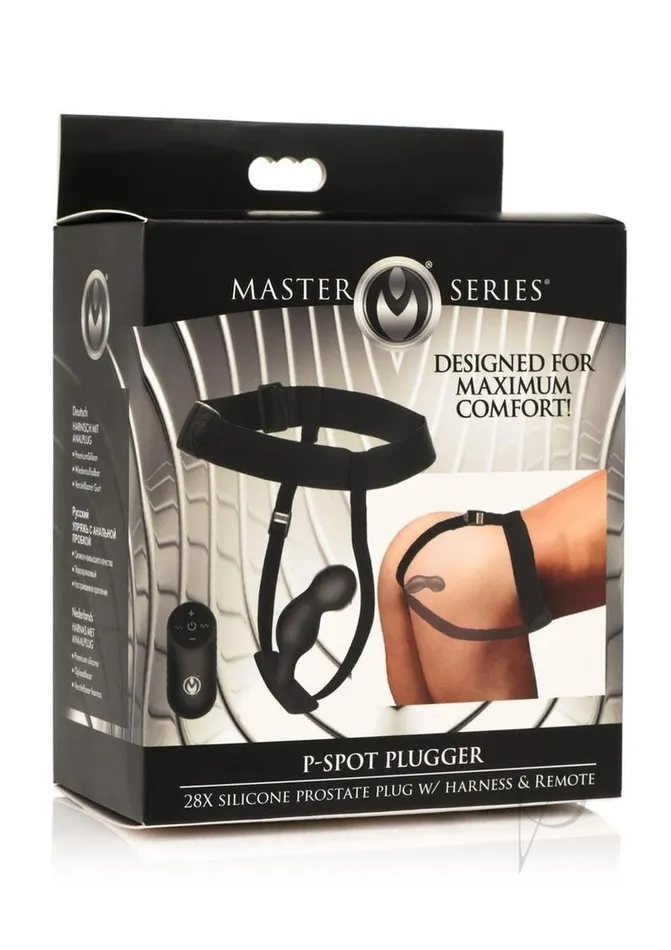 Master Series PSpot Plugger 28X Rechargeable Silicone Prostate Plug with Harness and Remote Control Black Master Series Anal Master Series PSpot Plugger 28X Rechargeable Silicone Prostate Plug with Harness and Remote Control Black Master Series Anal