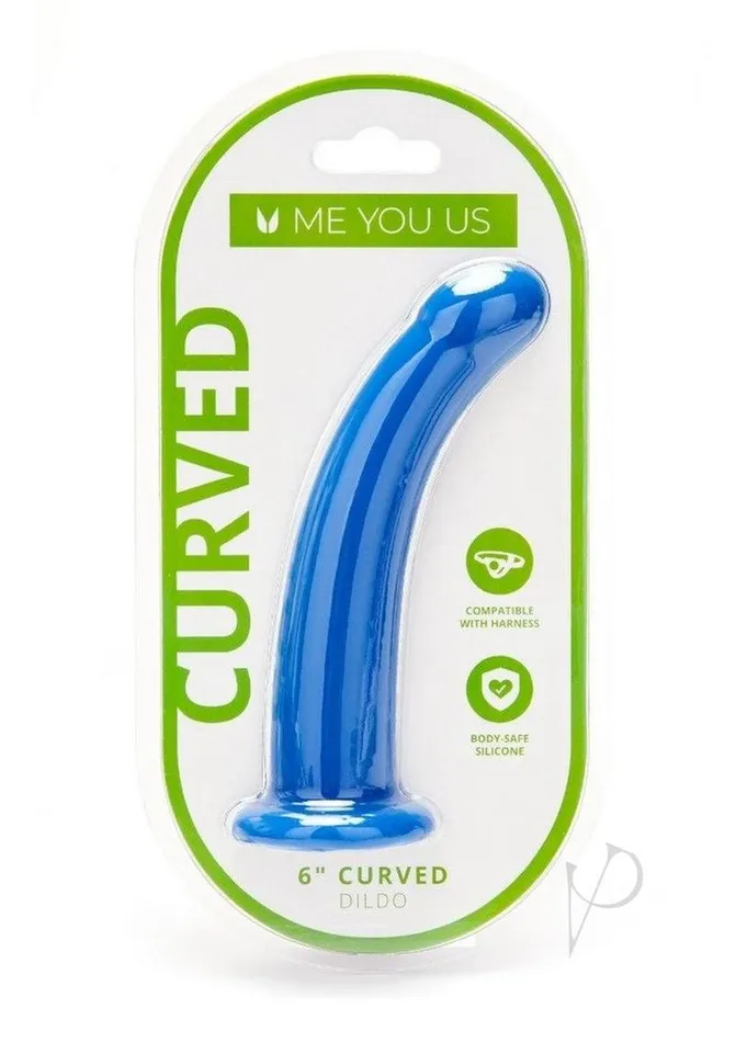 ME YOU US Blue Curved Silicone Dildo 6in Blue Me You Us Dildos