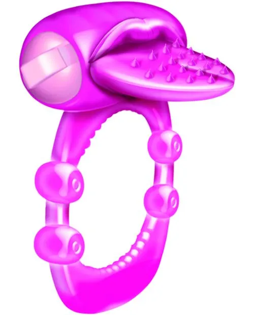 Nubbie Tongue Vibrating Silicone Cock Ring Waterproof Magenta Hott Products Male Sex Toys