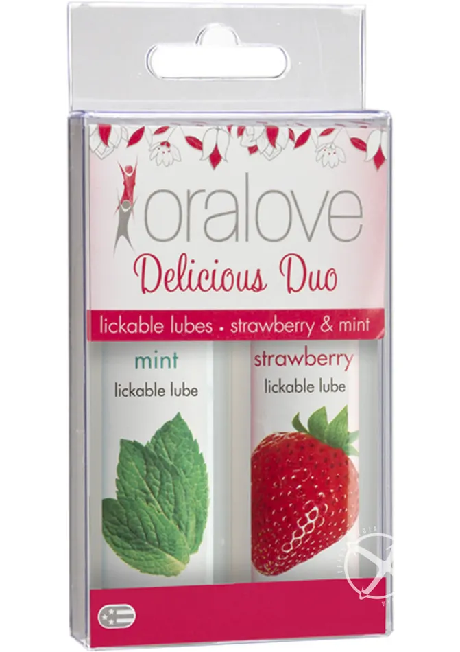 Oralove Anal Oralove Delicious Duo Lickable Strawberry and Mint Water Based Lubricant 1oz 2 per set