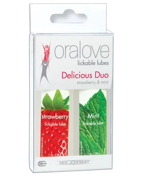 Oralove Anal Oralove Delicious Duo Lickable Strawberry and Mint Water Based Lubricant 1oz 2 per set Oralove Anal Oralove Delicious Duo Lickable Strawberry and Mint Water Based Lubricant 1oz 2 per set