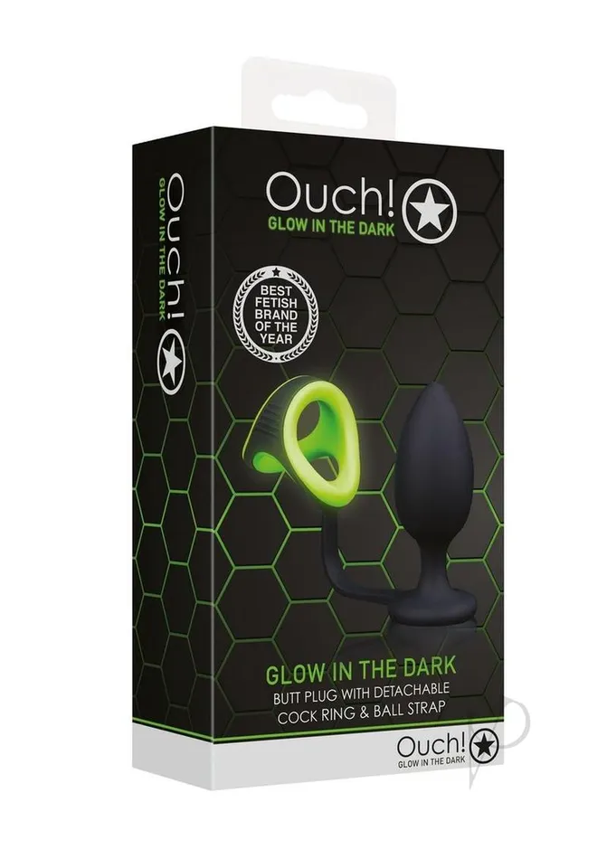Ouch Male Sex Toys Ouch Butt Plug with Cock Ring and Ball Strap Silicone Glow in the Dark Green Ouch Male Sex Toys Ouch Butt Plug with Cock Ring and Ball Strap Silicone Glow in the Dark Green