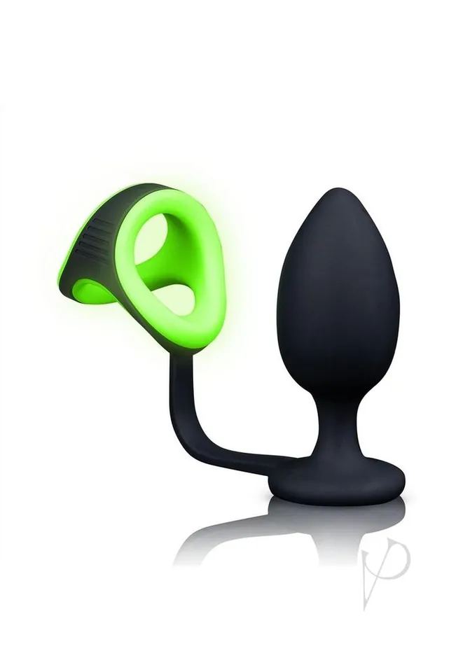 Ouch Male Sex Toys Ouch Butt Plug with Cock Ring and Ball Strap Silicone Glow in the Dark Green