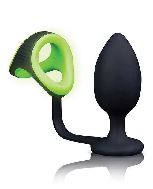 Ouch Male Sex Toys Ouch Butt Plug with Cock Ring and Ball Strap Silicone Glow in the Dark Green