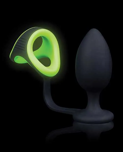 Ouch Male Sex Toys Ouch Butt Plug with Cock Ring and Ball Strap Silicone Glow in the Dark Green