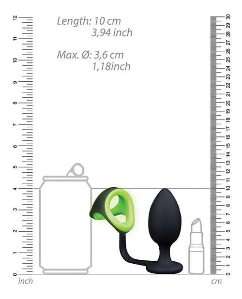 Ouch Male Sex Toys Ouch Butt Plug with Cock Ring and Ball Strap Silicone Glow in the Dark Green