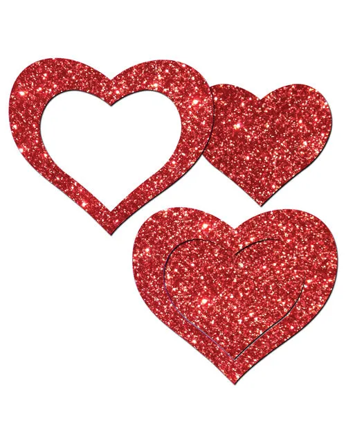 Pastease Pastease Premium Glitter Peek a Boob Hearts Red OS Vibrators