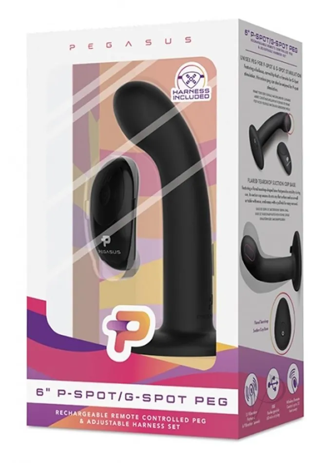 Pegasus Female Sex Toys Pegasus PSpotGSpot Peg Rechargeable Dildo with Remote Control 6in Black Pegasus Female Sex Toys Pegasus PSpotGSpot Peg Rechargeable Dildo with Remote Control 6in Black