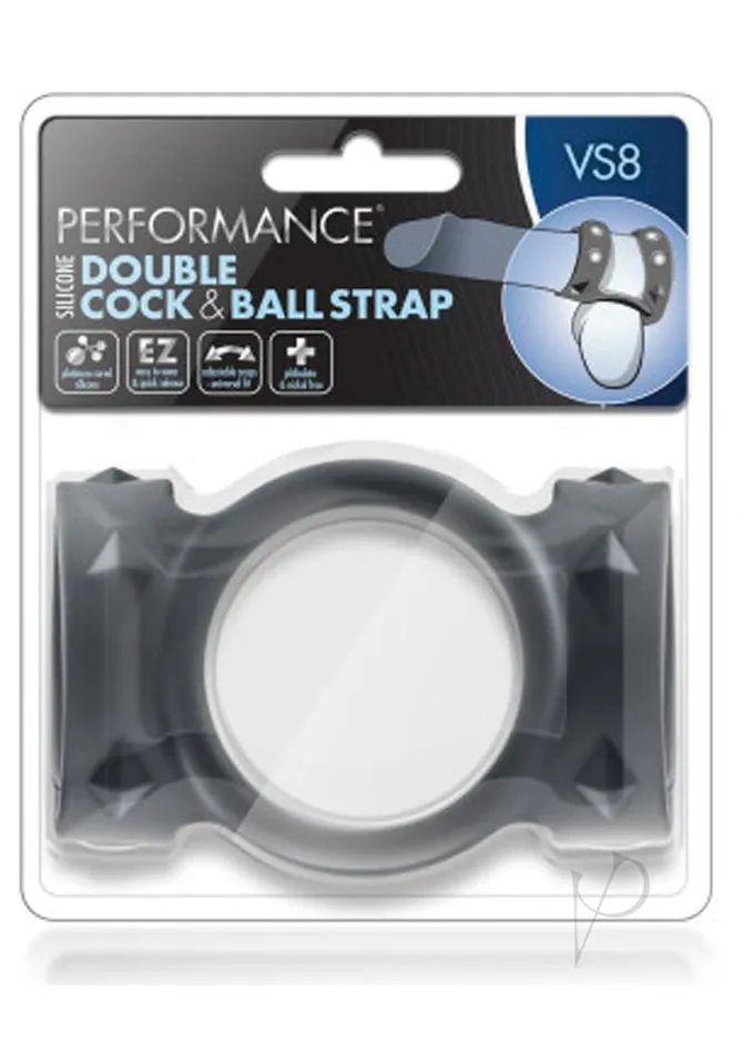 Performance Dildos Performance VS8 Silicone Double Cock and Ball Strap Black Performance Dildos Performance VS8 Silicone Double Cock and Ball Strap Black