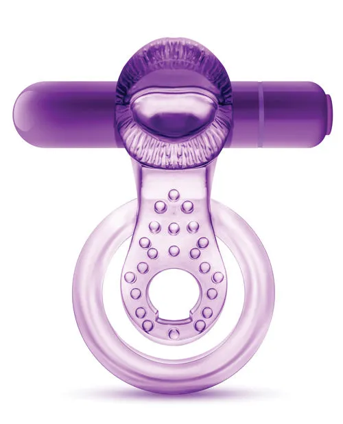 Play with Me Lick It Vibrating Double Strap Cock Ring Purple Play With Me By Blush Couples