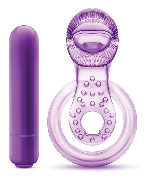Play with Me Lick It Vibrating Double Strap Cock Ring Purple Play With Me By Blush Couples