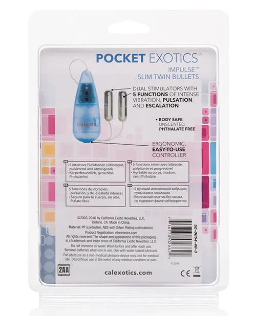 Pocket Exotics Female Sex Toys Pocket Exotics Impulse Slim Twin Bullets with Wired Remote Control Silver