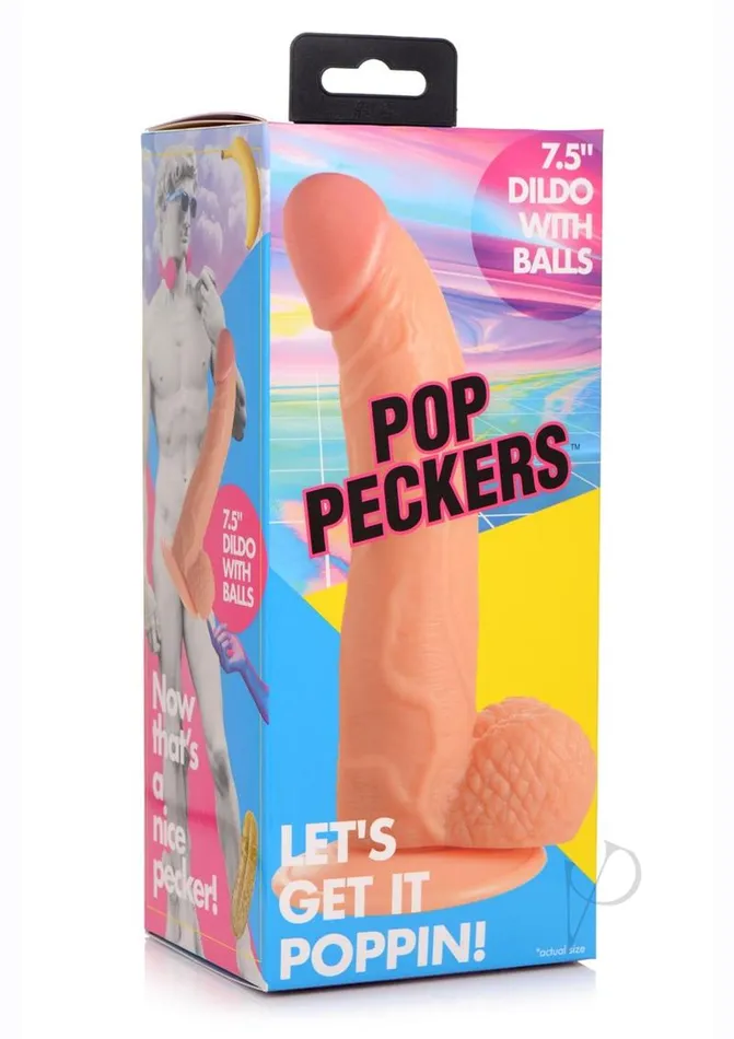 Pop Peckers Dildo with Balls 75in Vanilla Pop Peckers Female Sex Toys