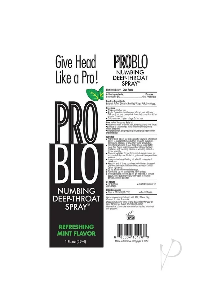 Problo Male Sex Toys ProBlo Numbing DeepThroat Spray 1oz Refreshing Mint Problo Male Sex Toys ProBlo Numbing DeepThroat Spray 1oz Refreshing Mint