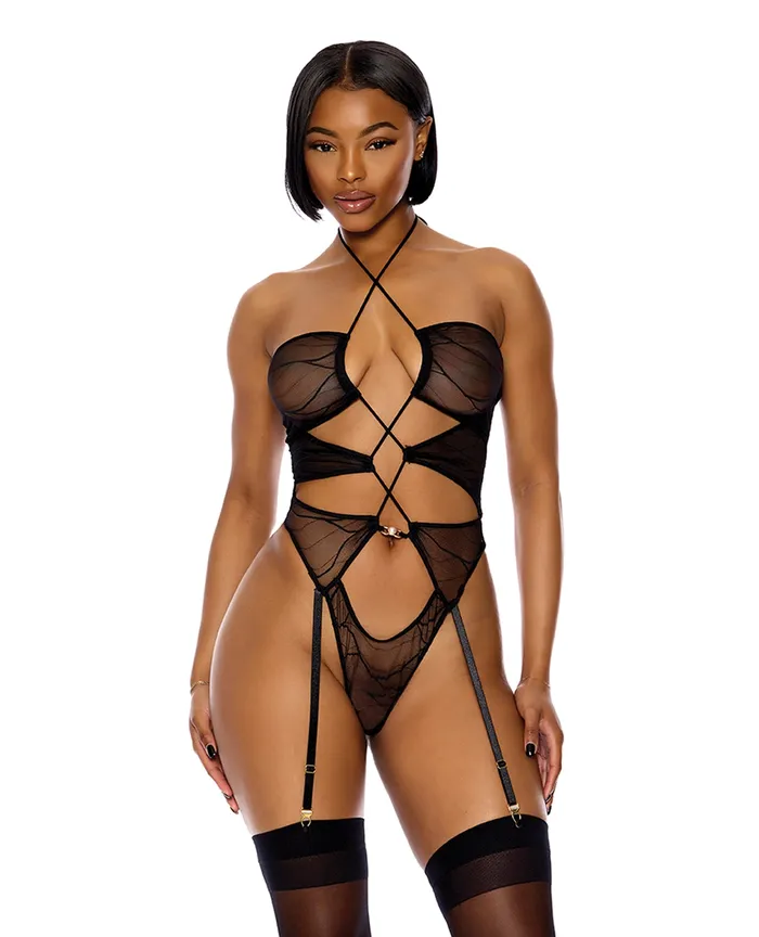 Pull My Strings Sheer Mesh Halterneck Teddy Black SM FORPLAY Anal
