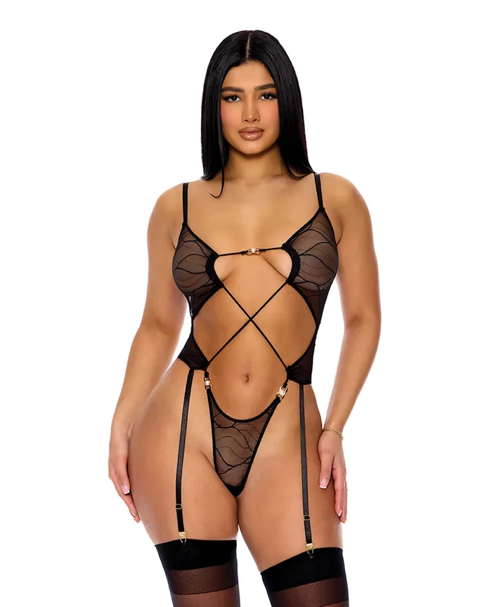 Pull My Strings Sheer Mesh Teddy wGarters Faux Pearl Details Black XL FORPLAY Anal Pull My Strings Sheer Mesh Teddy wGarters Faux Pearl Details Black XL FORPLAY Anal