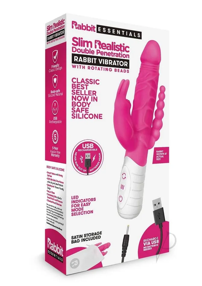 Rabbit Essentials Female Sex Toys Rabbit Essentials Silicone Rechargeable Slim Realistic Double Penetration Rabbit Vibrator Hot Pink Rabbit Essentials Female Sex Toys Rabbit Essentials Silicone Rechargeable Slim Realistic Double Penetration Rabbit Vibrator Hot Pink