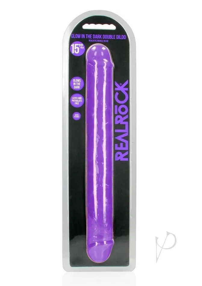 Real Rock Dildos RealRock Double Dong Glow in the Dark Dildo 15in Purple