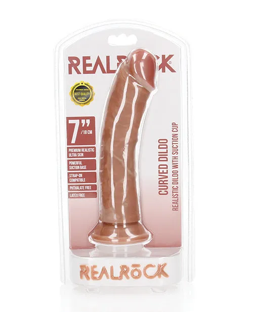 Real Rock Female Sex Toys RealRock Curved Realistic Dildo with Suction Cup 7in Caramel Real Rock Female Sex Toys RealRock Curved Realistic Dildo with Suction Cup 7in Caramel