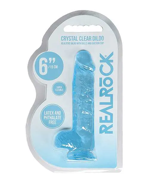 Realrock Dildos Shots RealRock Realistic Crystal Clear 6 Dildo wBalls Blue